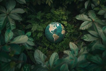 Poster - Globe surrounded by lush greenery Emphasizing the importance of environmental conservation and sustainable living