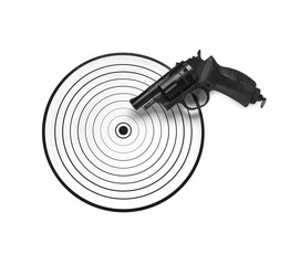 Wall Mural - Shooting target and handgun isolated on white, top view