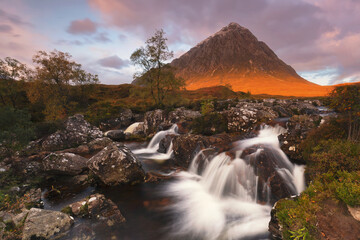 Glencoe valley and waterfall, highland, scotland