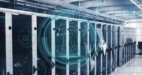 Canvas Print - Animation of scope with data processing over computer servers