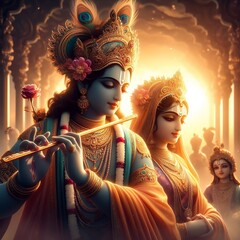 Wall Mural - portrait of Lord Krishna with Radha 