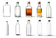 A collection of clear glass bottle on transparency background PNG