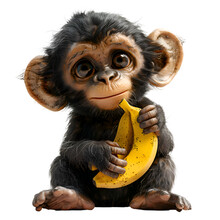 A 3D Animated Cartoon Render Of A Happy Monkey Holding A Banana. Created With Generative AI.