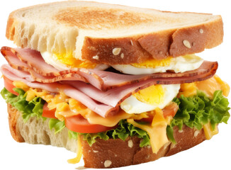 Wall Mural - egg and ham with cheese sandwich isolated on transparent or white background 