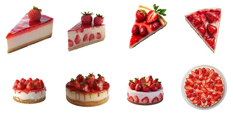 Strawberry cheese cake collection in 3d png transparent for product presentation.