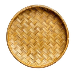 Wall Mural - Empty round bamboo plate isolated on transparent background, top view