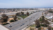 Aerial View Of The 710 Freeway As It Passes Through Bell And Bell Gardens, California, USA.