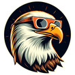 A cool eagle wearing sunglasses total solar eclipse clipart, featuring a detailed illustration with a bold black and orange circle background.