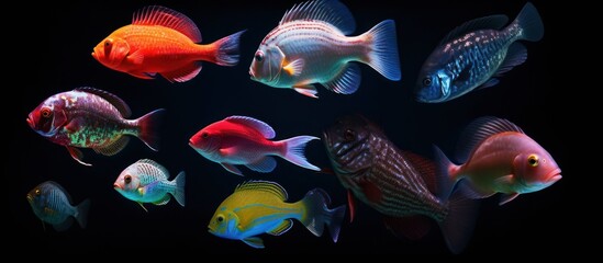 Wall Mural - a collection of fish under deep sea water