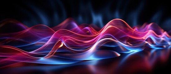 Poster - Abstract design Digital wavy neon lines on dark background