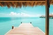 Luxury panoramic view at exotic resort on turquoise seascape background.