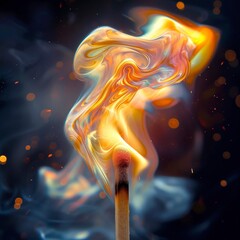 Close-up of a lit matchstick against a dark background