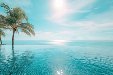 Luxury panoramic view at exotic resort on turquoise seascape background.