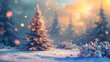 a snowy landscape featuring a Christmas fir tree, Ai Generated.