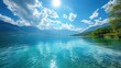 Calm turquoise lake under a sunny sky—a serene haven. Tranquil beauty, Ai Generated.