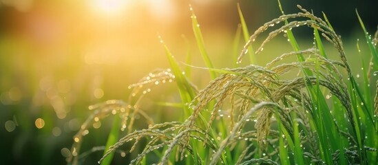 Poster - the sun is shining through the grass in a field . High quality