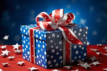 A gift box with a festive, star-spangled look