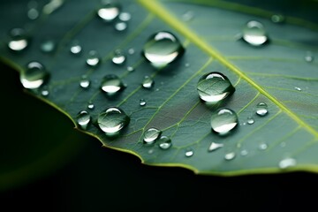 Canvas Print - A close up of water droplets on a leaf, catching the light in a delicate balance