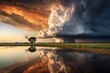 A dramatic reflection of a thundercloud casting a dark shadow over a field