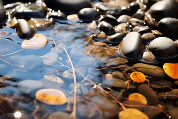 Wall Mural - an abstract reflection of patterns created by pebbles in a calm stream