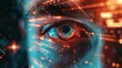 Cyber security and data protection concept. Close up of man's eye with cyber security hologram.