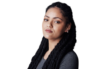 Poster - Business, woman and portrait or serious with confidence for corporate career, startup or human resource work. Entrepreneur, employee and face with pride or calm isolated on png transparent background
