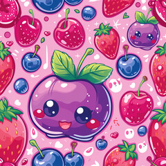 Sticker - Funny cute fruit doodles kawaii anime colorful repeat pattern 