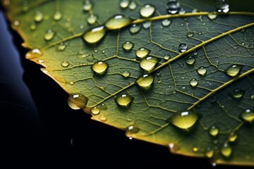 Canvas Print - An extreme close-up of a rain-soaked leaf, revealing its veins