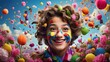a man enjoying april fool event with blooms, Transform your imagination into reality with our AI platform's stunning visuals of an April Fool's event. From outrageous costumes to clever pranks,