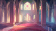 Illustration of the Interior of a Mosque with Rays of Sunlight
