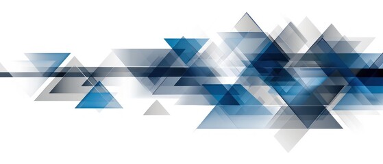 Poster - a group of blue and white triangles on a white background with a black and white stripe at the bottom of the image.