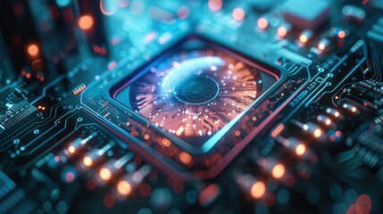 Aufkleber - Abstract glowing processor chip representing cyber security concept and data protection, Cyber security, antivirus virus. defence internet technology concept. Generative AI.