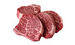 Fresh wagyu raw beef steak isolated on white background. Large piece of cow meat filet closeup.