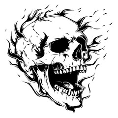 Wall Mural - human skull small fractures angry yelling with flames