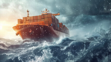 Wall Mural - The increasing frequency of extreme weather events such as hurricanes and typhoons pose a threat to cargo ships and the safety of their crews.
