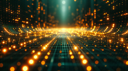 Digital Space: Futuristic Blue Rays in a Neon Lit Background, Illustrating Advanced Technology and Cyber Communication