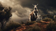 Furry Australian kangaroo sits on hill