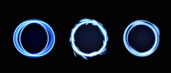Wall Mural - blue round frames set isolated on transparent background. vector realistic illustration of circular 