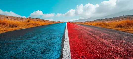 Blue and red empty roads. Political president election choice. Generative AI technology.