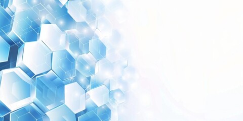 Fototapete - A Minimalistic Geometric Array of Blue and White Hexagons Creating a Futuristic and Abstract Technology-Themed Background, Generative AI
