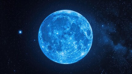 Full blue moon with star at dark night sky background