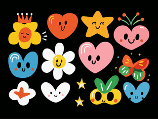 collection of cute cartoon characters funky groovy colorful vector smiling kids design decorative