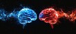Blue and red colors glowing brains. Symbolizes the America presidential election democracy choice. Generative AI technology.