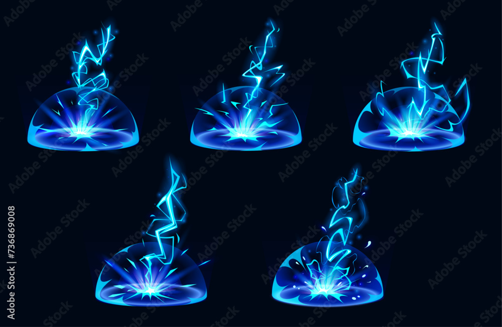Lightning hit ground or floor with burst vfx effect, light ball and ...