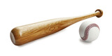 Fototapeta  - baseball bat and ball symbolizing iconic equipment isolated on white background