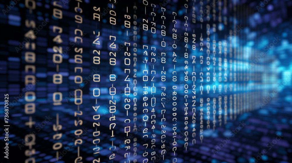 Abstract background of glowing binary code or row and column of ...