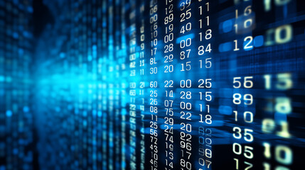 Light indigo glowing binary code on dark digital space abstract background