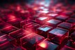 3d render, abstract faceted background, red glowing neon light, square tiles, modern geometric texture