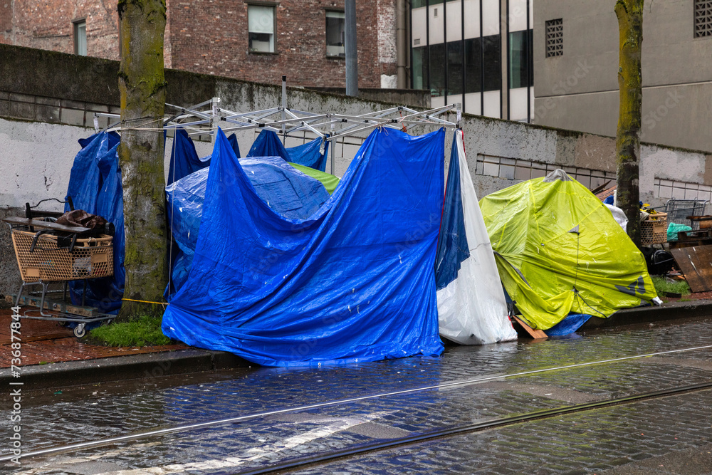 Homeless people's tents in Downtown Portland, Oregon Stock Photo ...