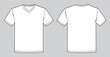 Blank white v-neck t-shirt template. Front and back view